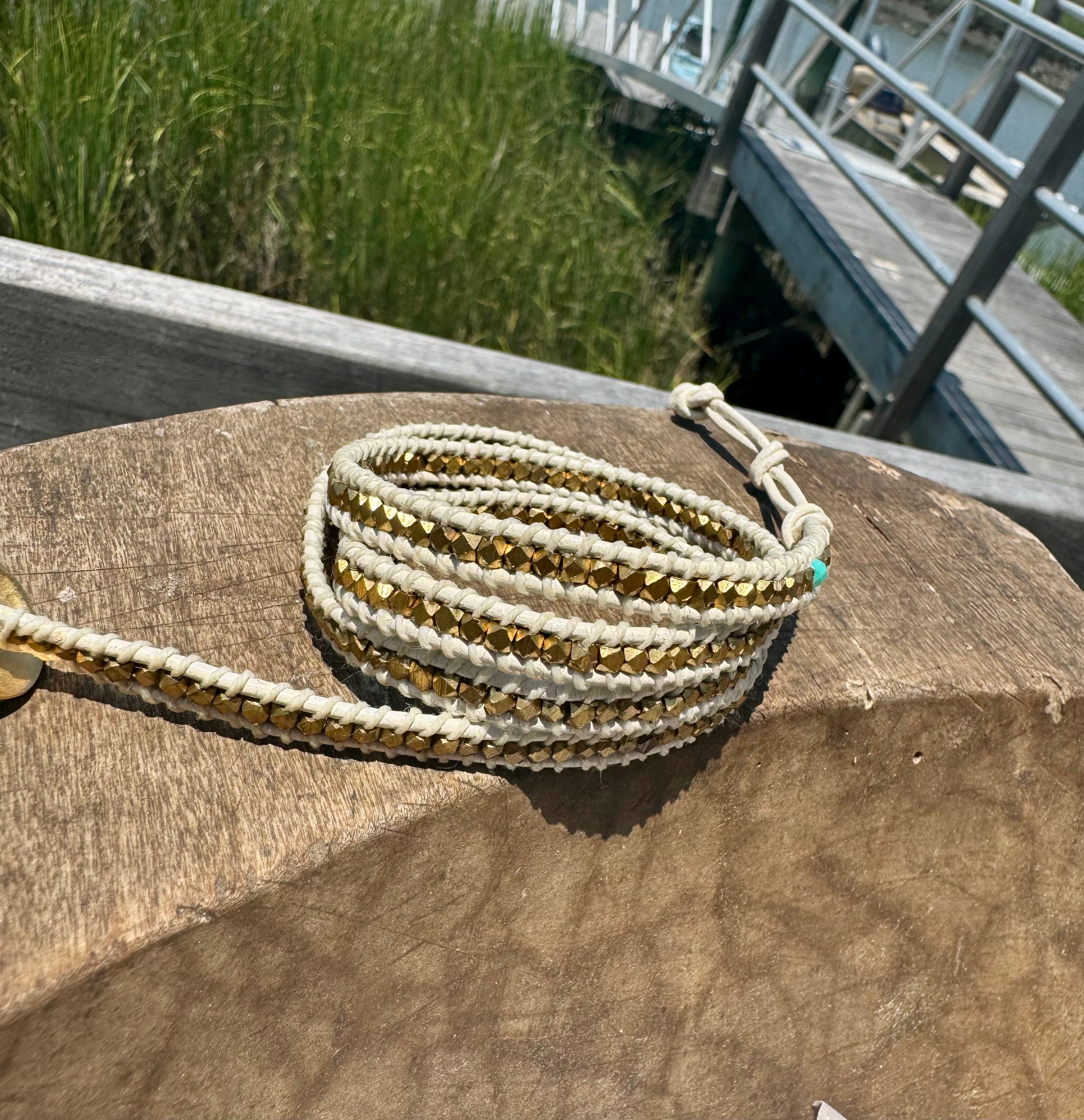 Single Wrap Bracelet with Gold Beads 